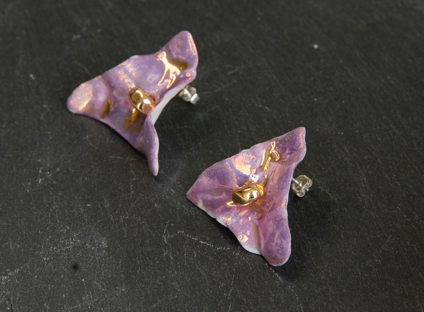 Sculptural Ceramic Stud Earrings with Gold Wash